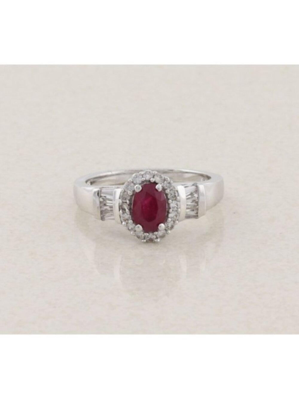 Sterling Silver Natural Ruby and White Zircon Ring Size 8 1/4